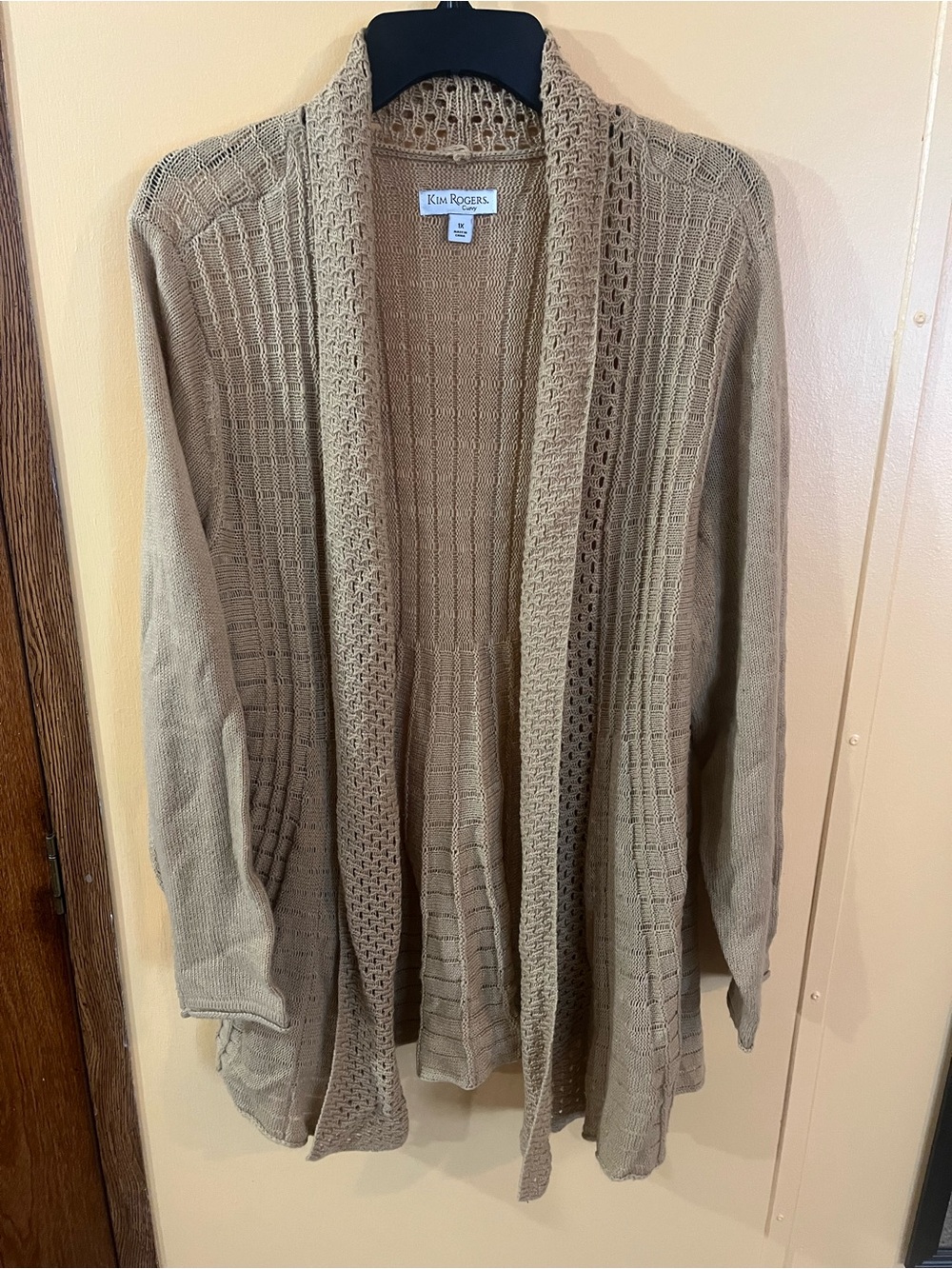 Kim Rogers Light Taupe Open-Front Knit Cardigan